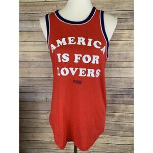 Victoria Secret Pink NWT XS Ringer Style Tank America Is For Lovers Red 4th July